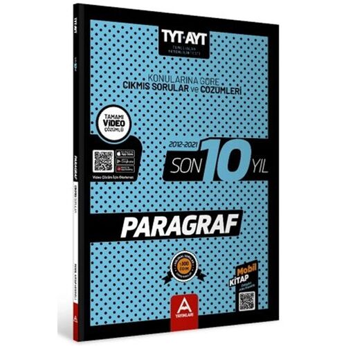 A Yayınları TYT AYT Paragraf Son 10 Yıl Soru ve Çözümleri