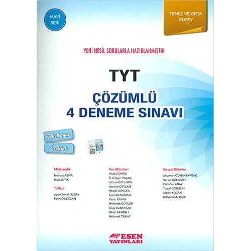 Esen TYT Çözümlü 4 Deneme Sınavı Mavi Seri