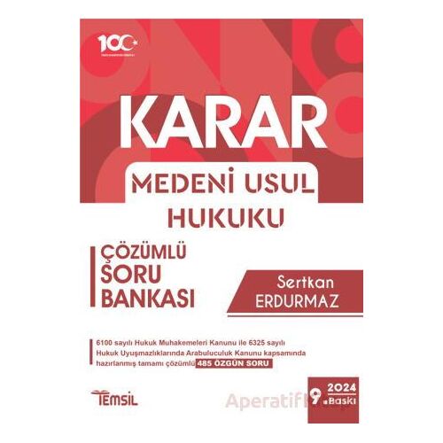 Karar Medeni Usul Hukuku Çözümlü Soru Bankası - Sertkan Erdurmaz - Temsil Kitap