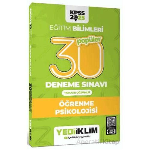 Yediiklim Yayınları 2025 KPSS Eğitim Bilimleri 30 Popüler Öğrenme Psikolojisi Deneme Sınavı